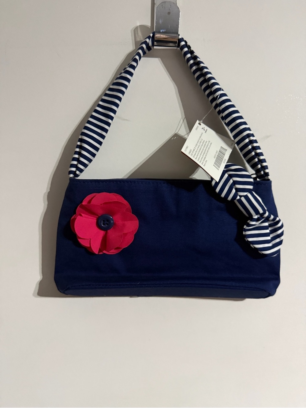 BNWT Little Girls Zipper Shoulder/Handbag Purse Navy Blue With Flower And Bow